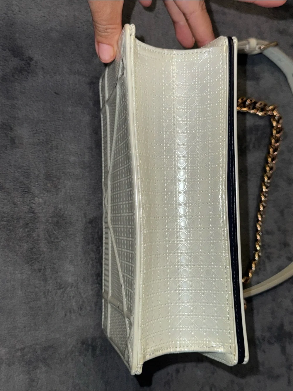 Authentic Christian Dior Diorama Medium Ivory Patent Micro Cannage Bag